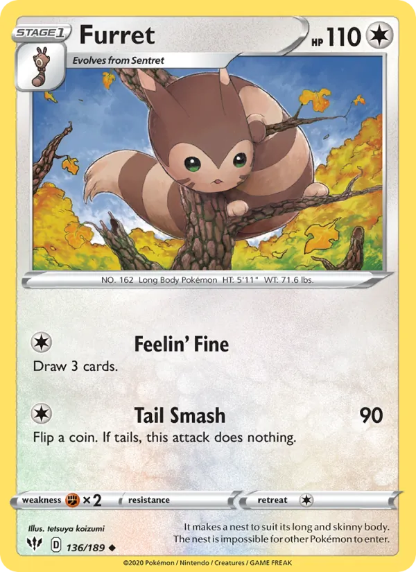 Furret — Darkness Ablaze #136 (Pokémon TCG card)