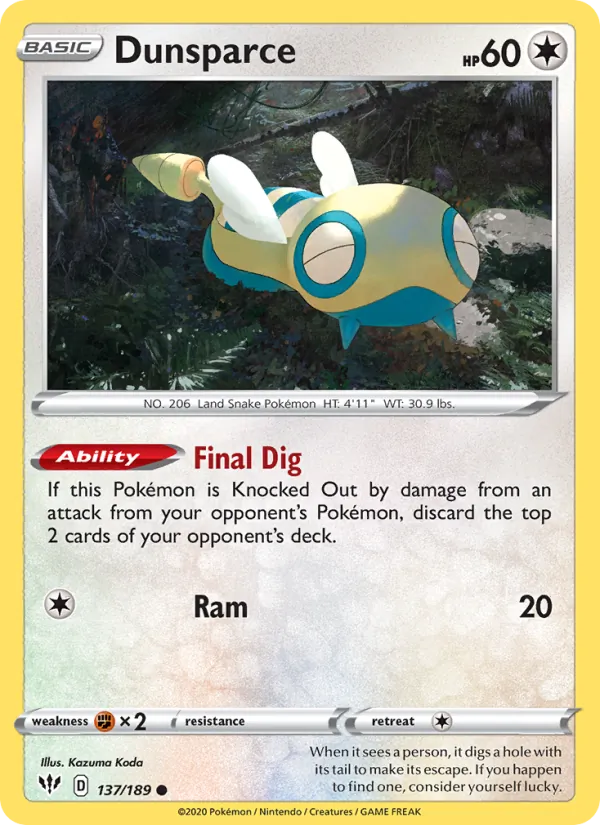 Dunsparce — Darkness Ablaze #137 (Pokémon TCG card)