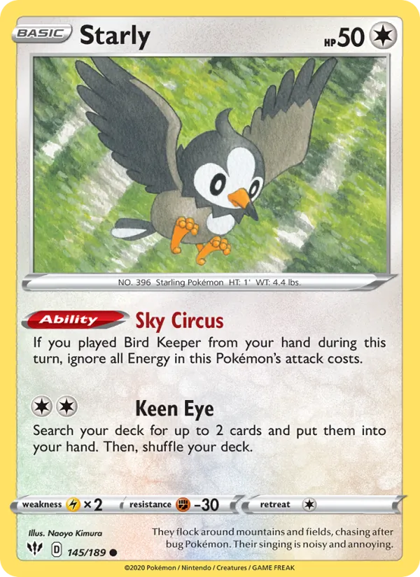 Starly — Darkness Ablaze #145 (Pokémon TCG card)