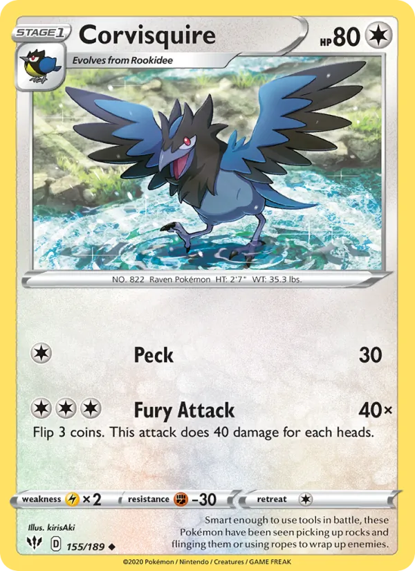 Corvisquire — Darkness Ablaze #155 (Pokémon TCG card)