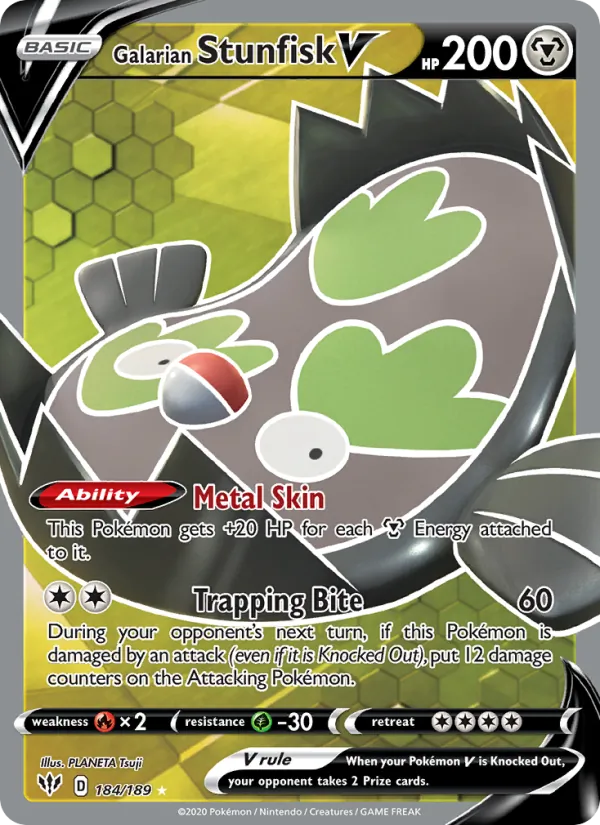 Galarian Stunfisk V — Darkness Ablaze #184 (Pokémon TCG card)