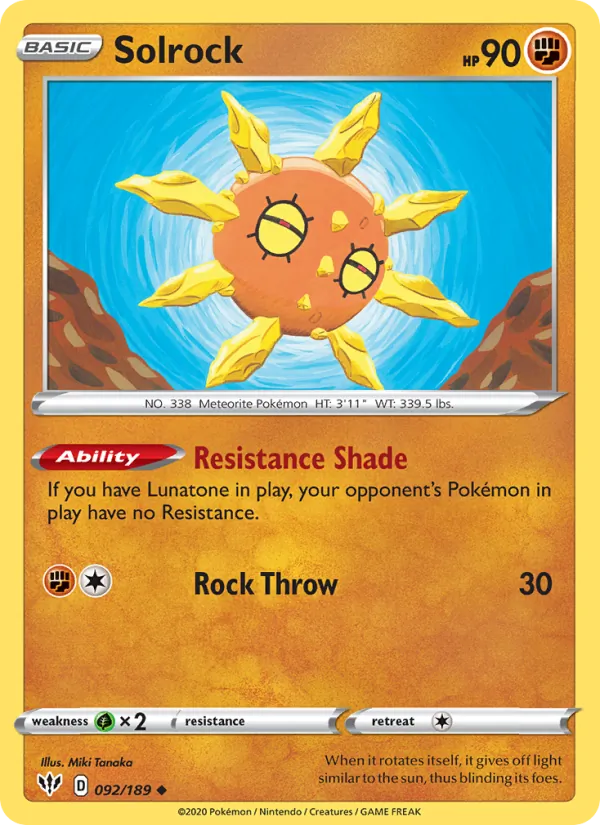 Solrock — Darkness Ablaze #92 (Pokémon TCG card)
