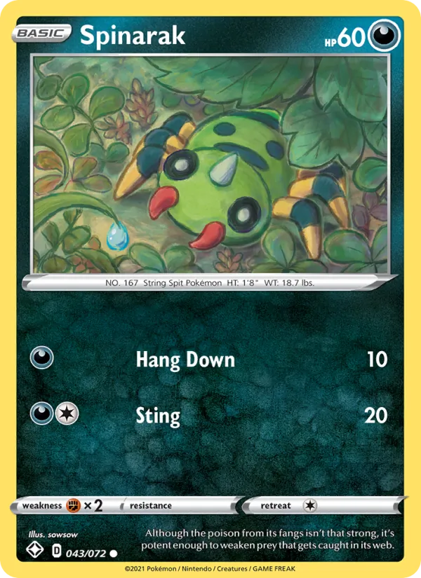 Spinarak — Shining Fates #43 (Pokémon TCG card)