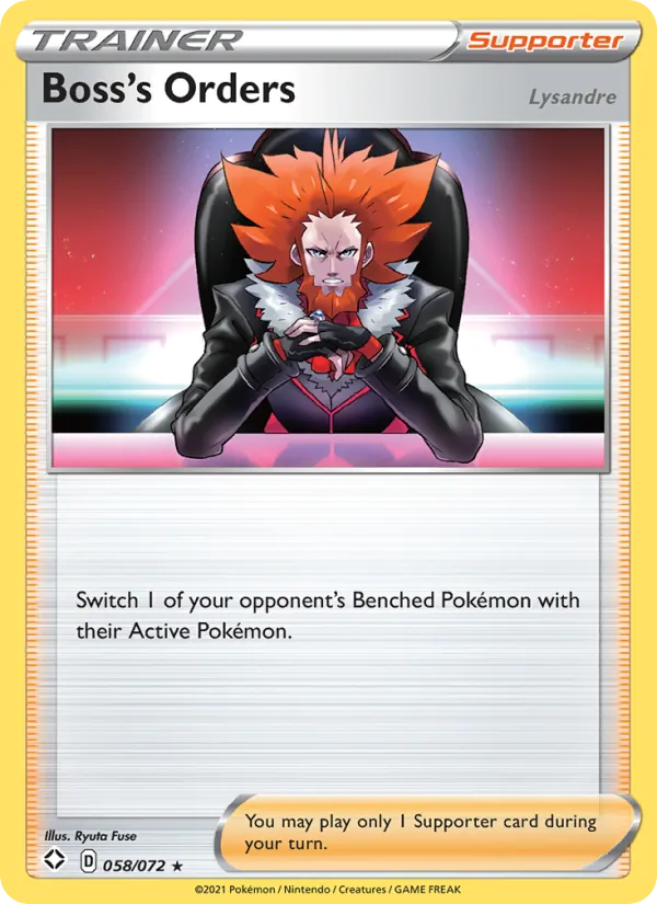 Boss's Orders (Lysandre) — Shining Fates #58 (Pokémon TCG card)