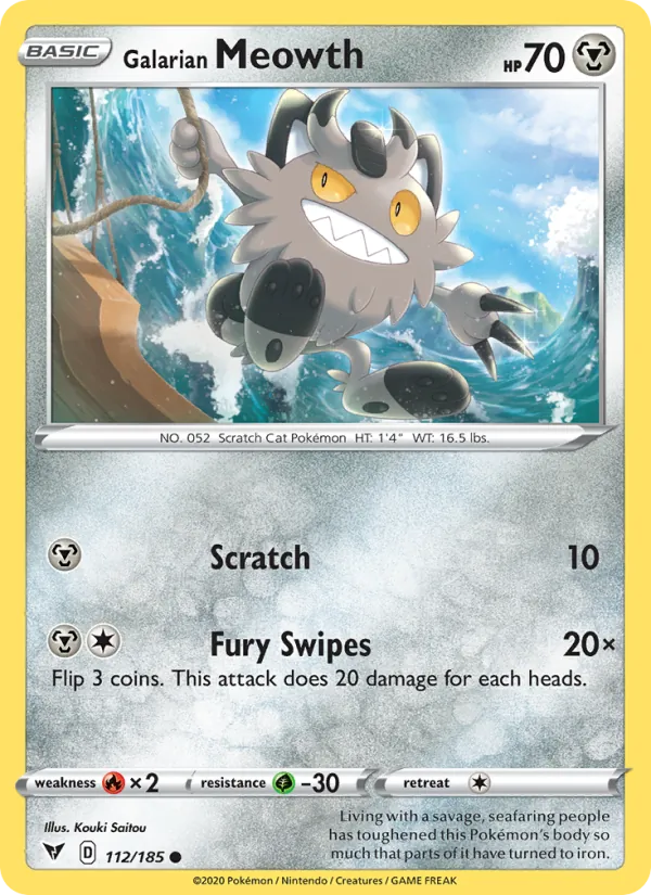 Galarian Meowth — Vivid Voltage #112 (Pokémon TCG card)