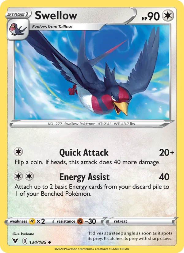 Swellow — Vivid Voltage #134 (Pokémon TCG card)