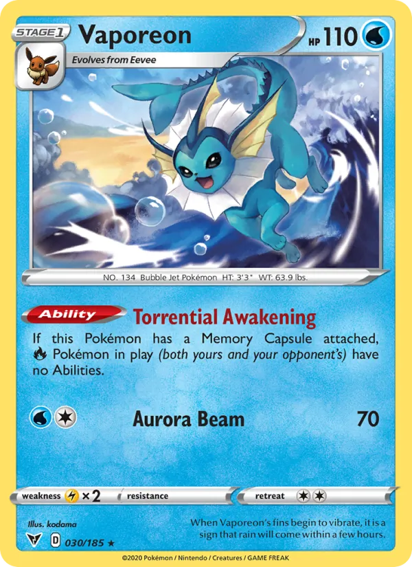 Vaporeon — Vivid Voltage #30 (Pokémon TCG card)