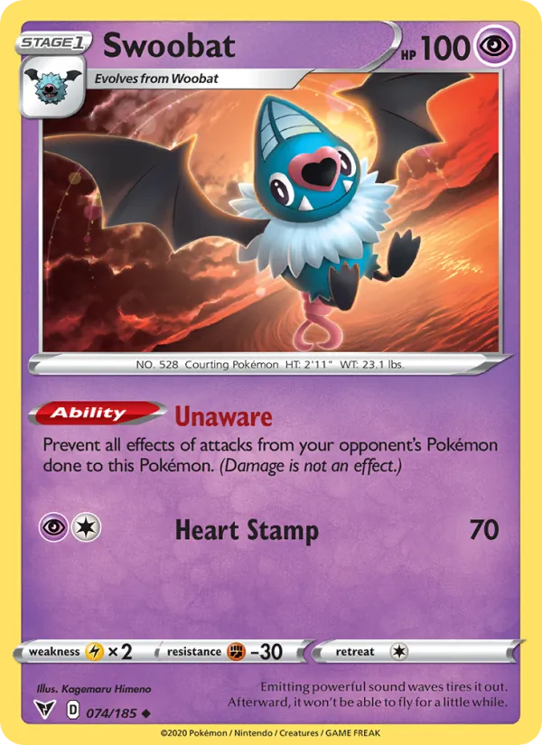 Swoobat — Vivid Voltage #74 (Pokémon TCG card)