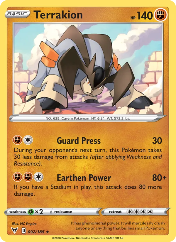 Terrakion — Vivid Voltage #92 (Pokémon TCG card)