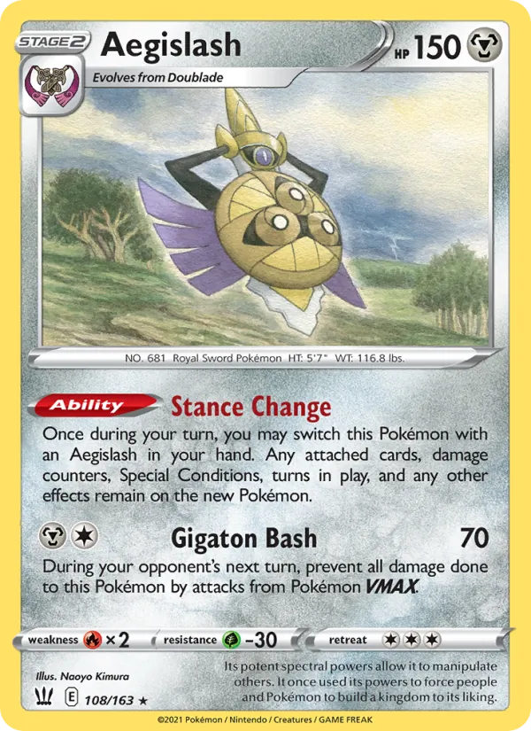 Aegislash — Battle Styles #108 (Pokémon TCG card)