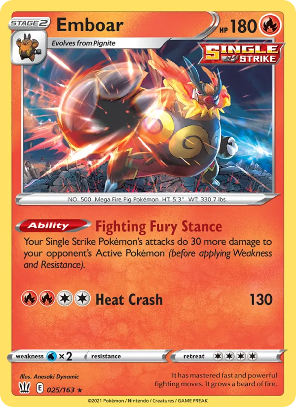 Emboar — Battle Styles #25 (Pokémon TCG card)