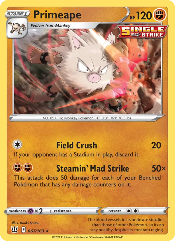 Primeape — Battle Styles #67 (Pokémon TCG card)
