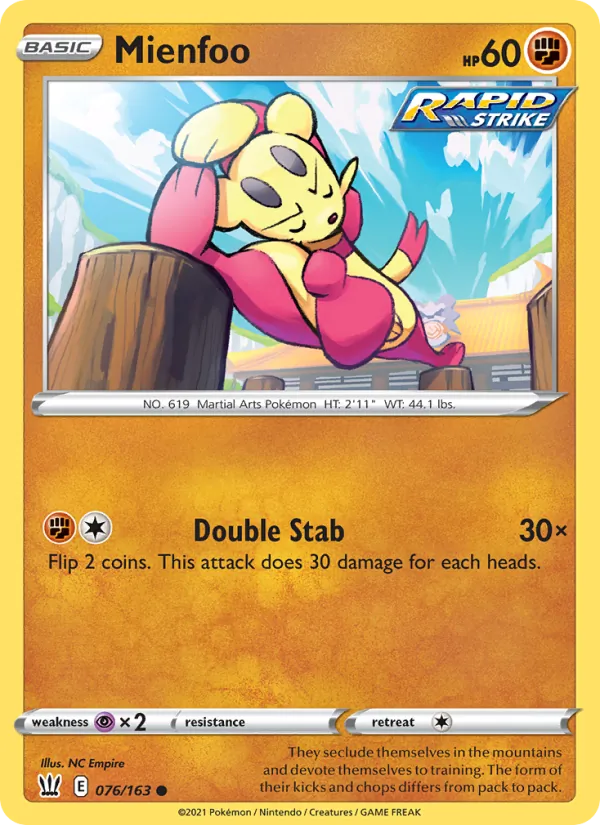 Mienfoo — Battle Styles #76 (Pokémon TCG card)
