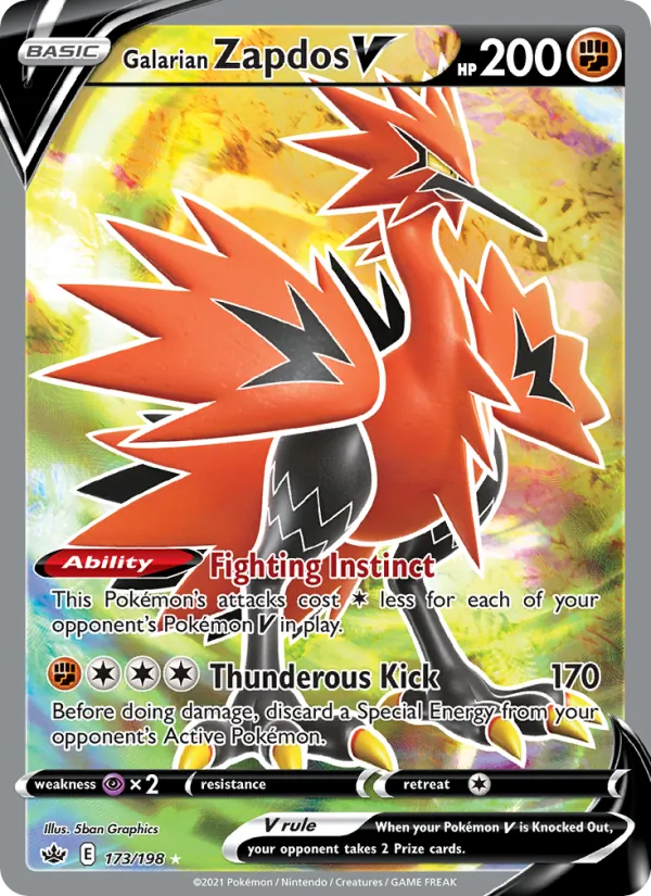 Galarian Zapdos V — Chilling Reign #173 (Pokémon TCG card)