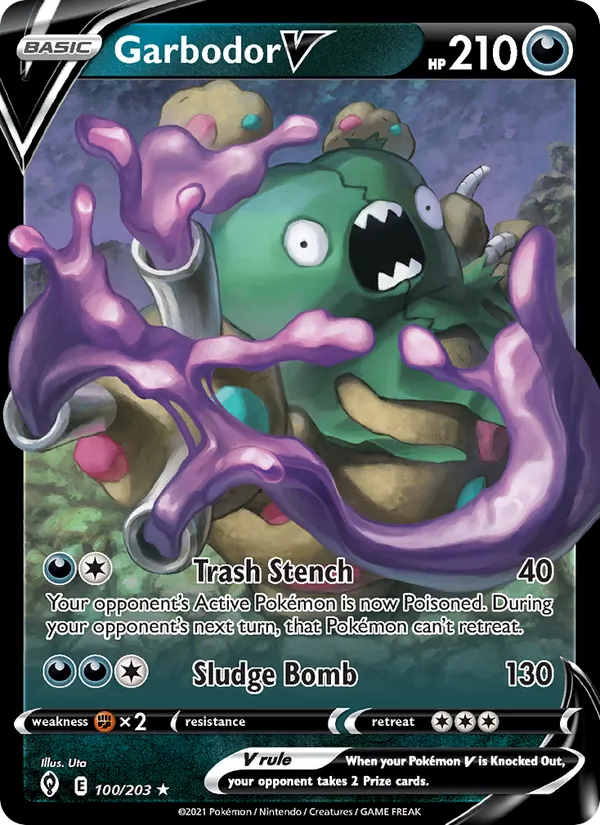 Garbodor V — Evolving Skies #100 (Pokémon TCG card)