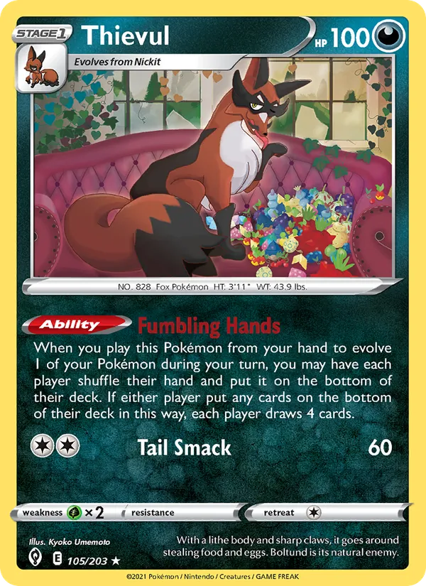 Thievul — Evolving Skies #105 (Pokémon TCG card)