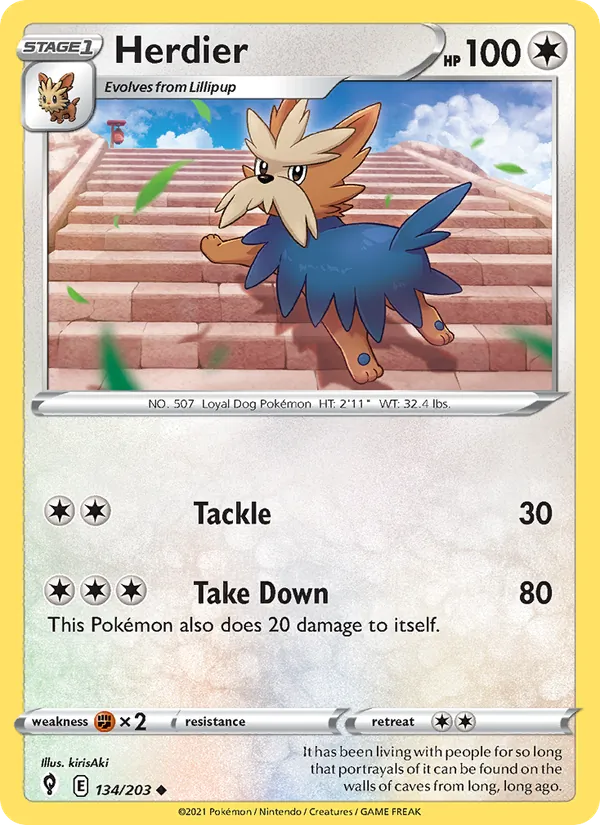 Herdier — Evolving Skies #134 (Pokémon TCG card)