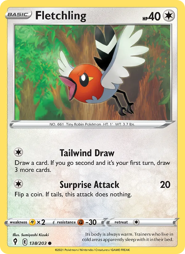 Fletchling — Evolving Skies #138 (Pokémon TCG card)