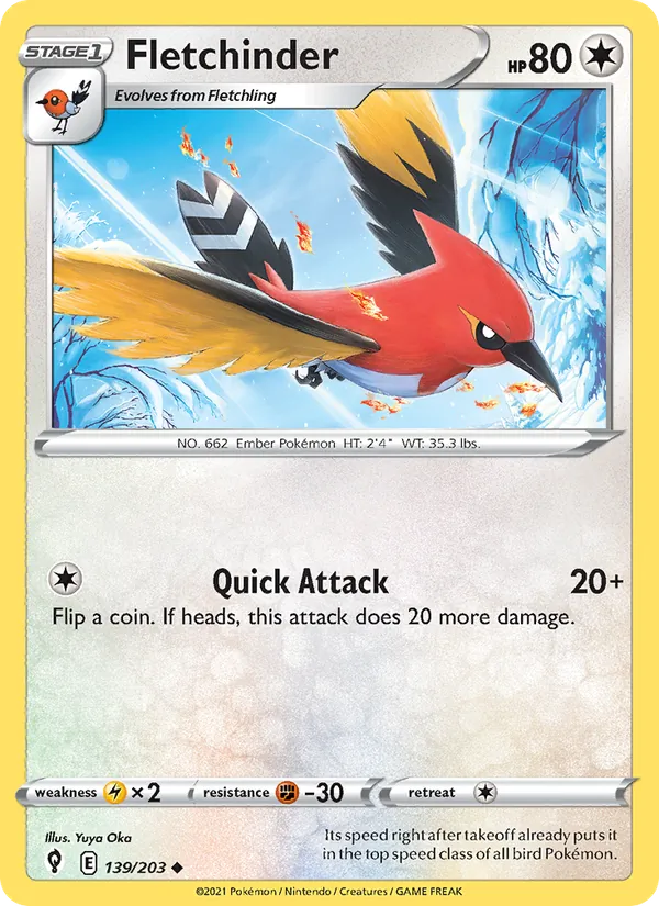 Fletchinder — Evolving Skies #139 (Pokémon TCG card)