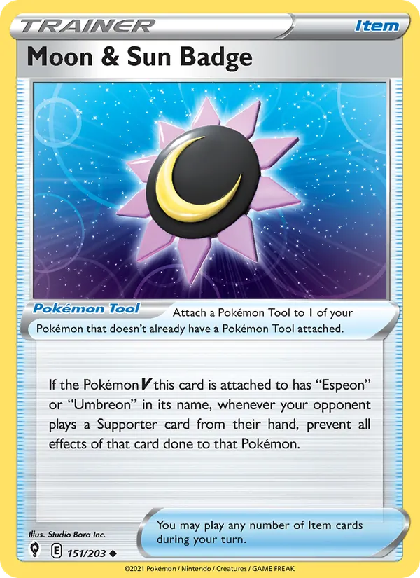 Moon & Sun Badge — Evolving Skies #151 (Pokémon TCG card)