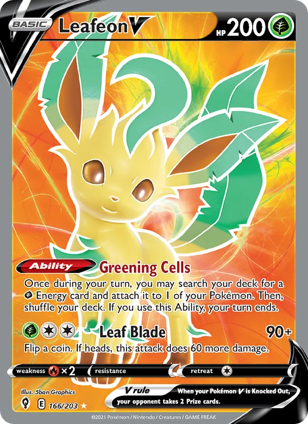 Leafeon V — Evolving Skies #166 (Pokémon TCG card)
