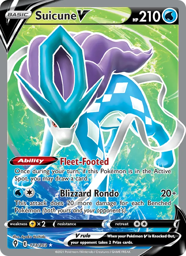 Suicune V — Evolving Skies #173 (Pokémon TCG card)