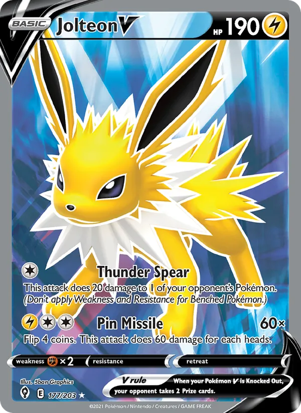 Jolteon V — Evolving Skies #177 (Pokémon TCG card)