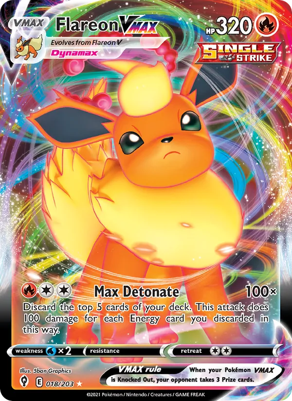 Flareon VMAX — Evolving Skies #18 (Pokémon TCG card)