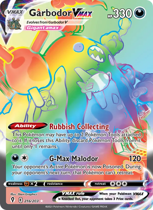Garbodor VMAX — Evolving Skies #216 (Pokémon TCG card)