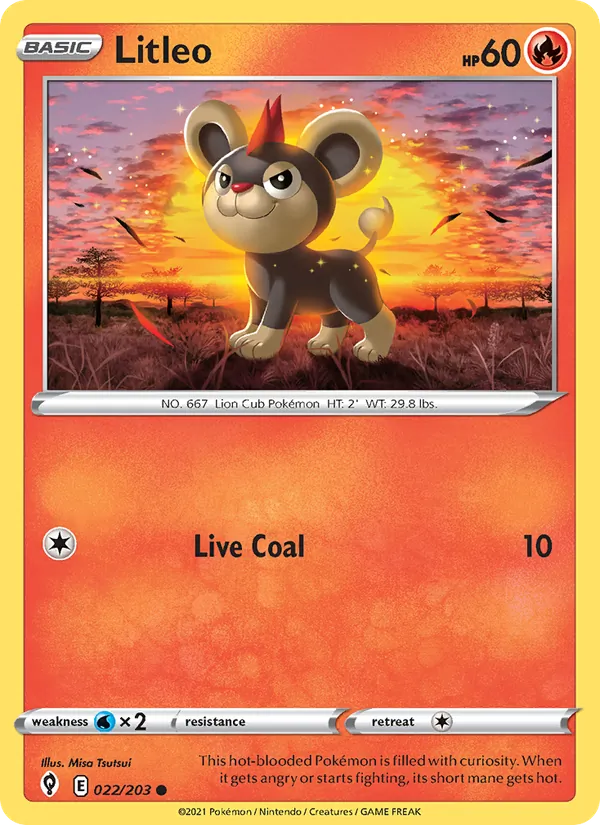Litleo — Evolving Skies #22 (Pokémon TCG card)