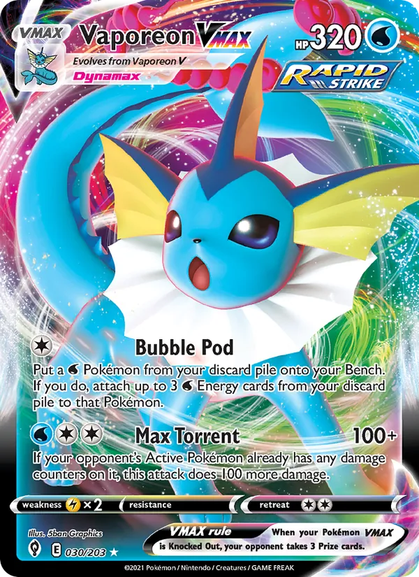 Vaporeon VMAX — Evolving Skies #30 (Pokémon TCG card)