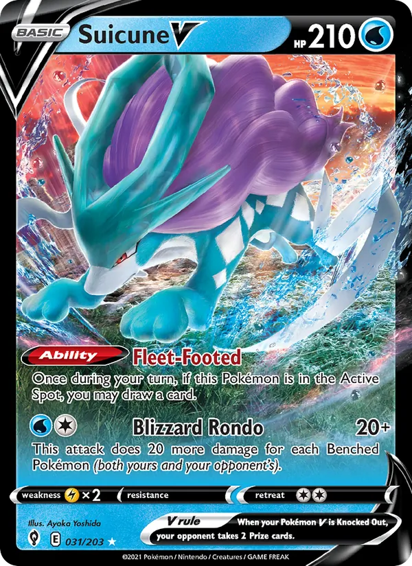 Suicune V — Evolving Skies #31 (Pokémon TCG card)