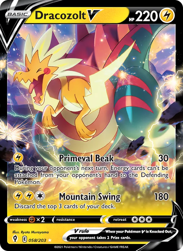 Dracozolt V — Evolving Skies #58 (Pokémon TCG card)