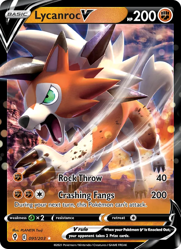 Lycanroc V — Evolving Skies #91 (Pokémon TCG card)