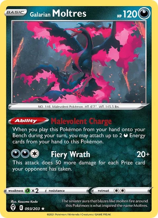 Galarian Moltres — Evolving Skies #93 (Pokémon TCG card)