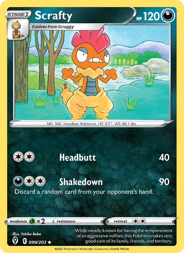 Scrafty — Evolving Skies #99 (Pokémon TCG card)