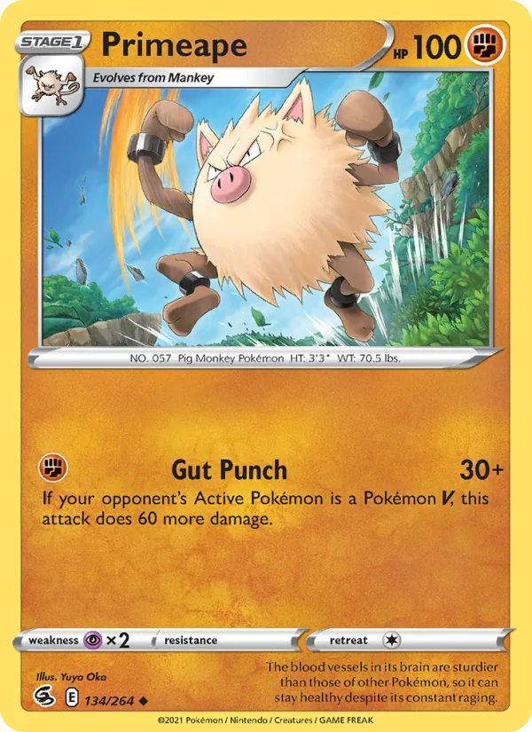 Primeape — Fusion Strike #134 (Pokémon TCG card)