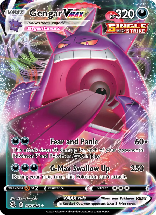 Gengar VMAX — Fusion Strike #157 (Pokémon TCG card)