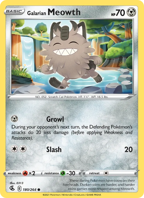Galarian Meowth — Fusion Strike #180 (Pokémon TCG card)
