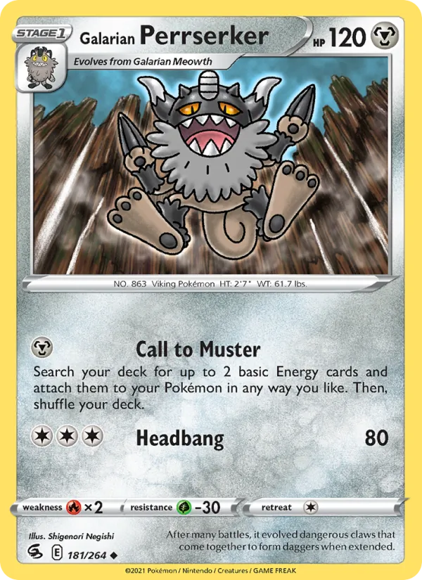 Galarian Perrserker — Fusion Strike #181 (Pokémon TCG card)