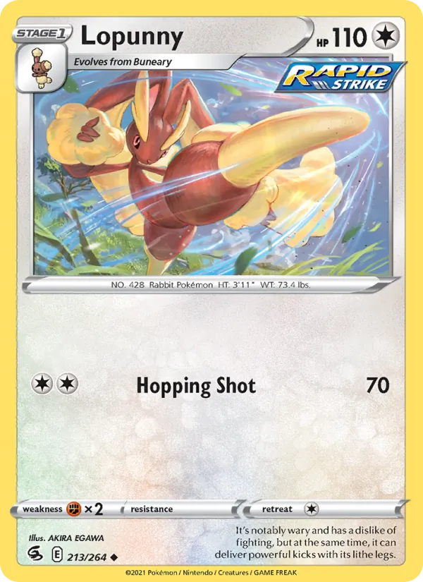 Lopunny — Fusion Strike #213 (Pokémon TCG card)
