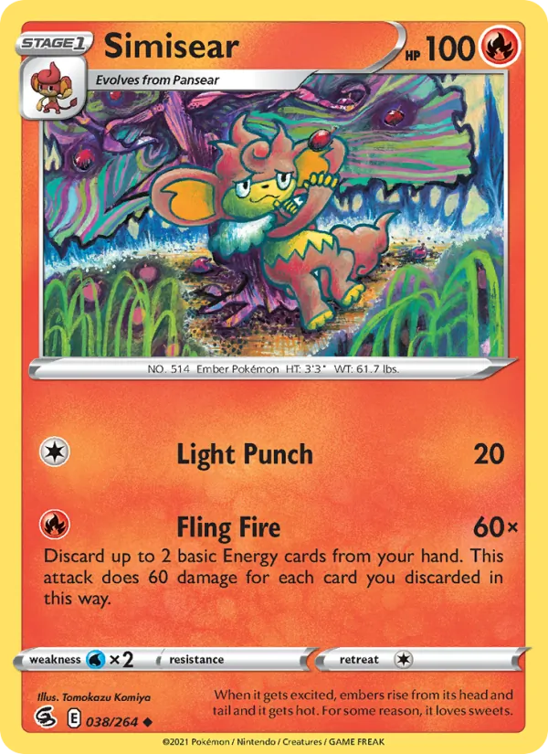 Simisear — Fusion Strike #38 (Pokémon TCG card)