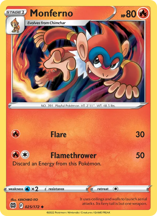 Monferno — Brilliant Stars #025 (Pokémon TCG card)
