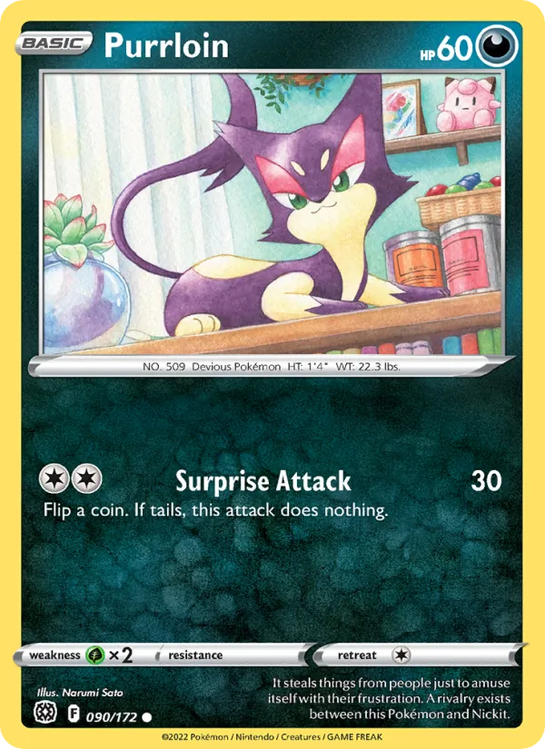 Purrloin — Brilliant Stars #090 (Pokémon TCG card)
