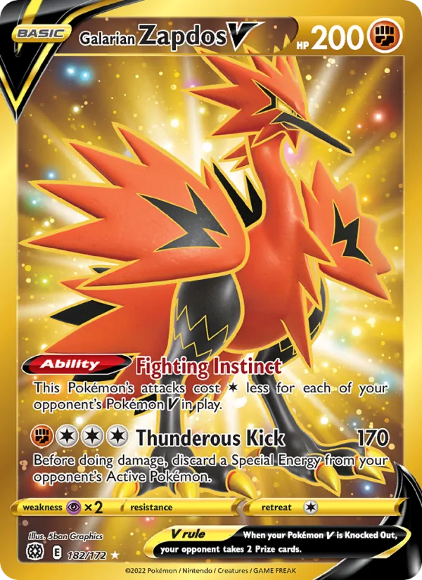 Galarian Zapdos V — Brilliant Stars #182 (Pokémon TCG card)