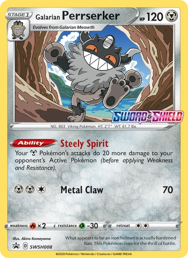 Galarian Perrserker — SWSH Black Star Promos #SWSH008 (Pokémon TCG card)