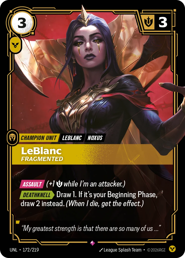 LeBlanc - Fragmented — Unleashed #172 (Riftbound card)
